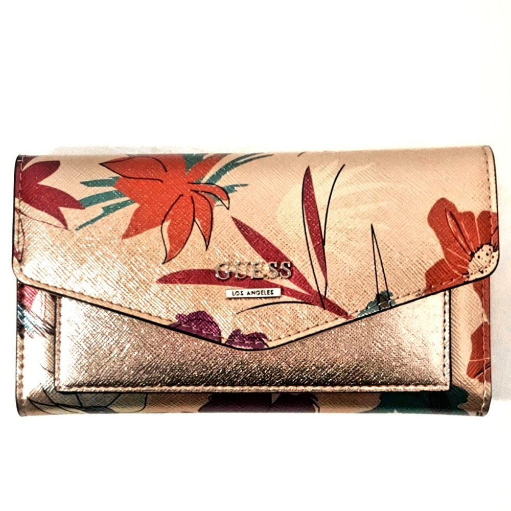 NWOT Guess wallet - floral/rose gold
